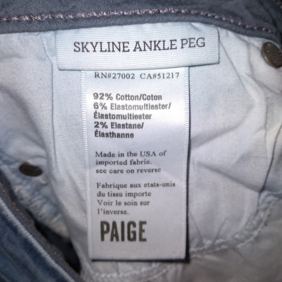 Paige Skyline Ankle Peg Skinny Jeans Lightwash Blue Denim Size 32/14 Nice! - Picture 4 of 6